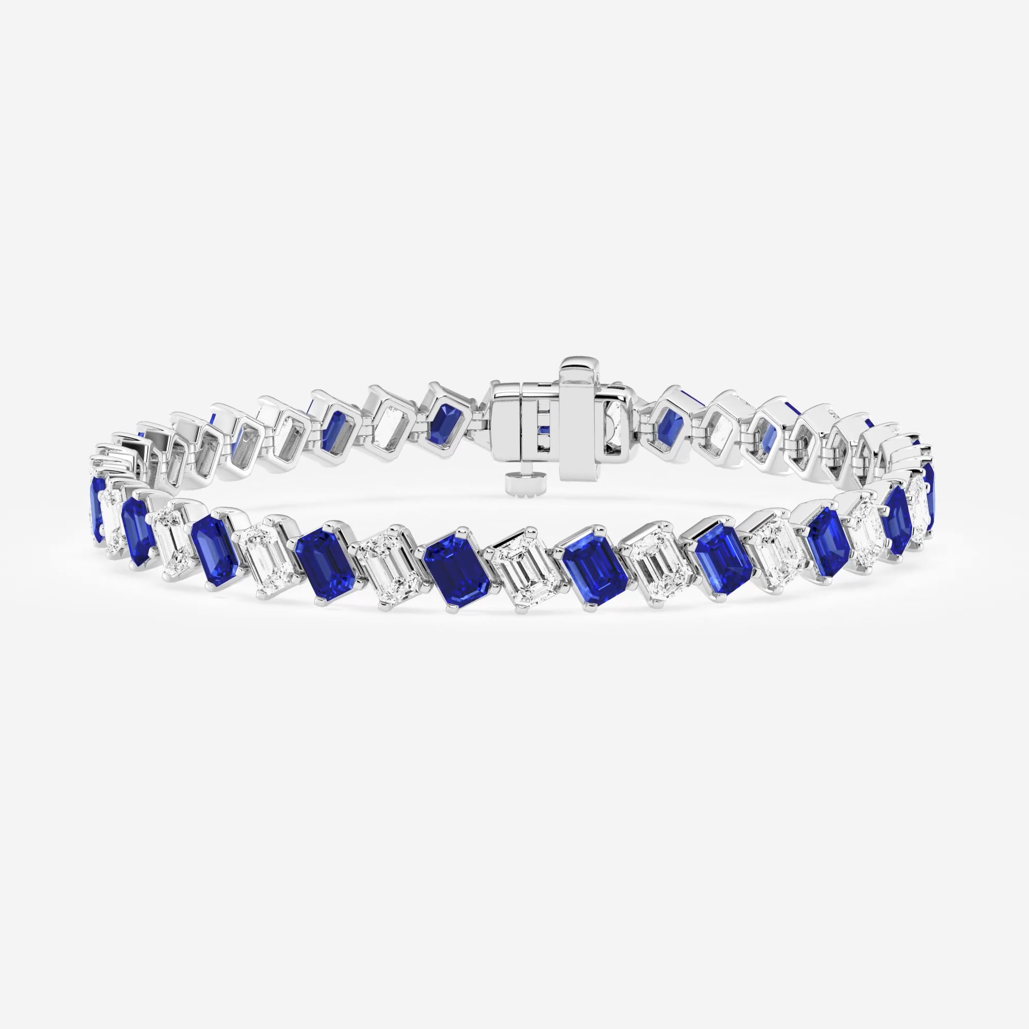 product video for 4.7x3.3 mm Emerald Cut Created Sapphire and 7 1/4 ctw Emerald Lab Grown Diamond Diagonal Tennis Bracelet - 7 Inches