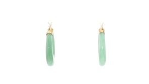 Green Jade Hoop Earrings in 14kt Yellow Gold. 1 18