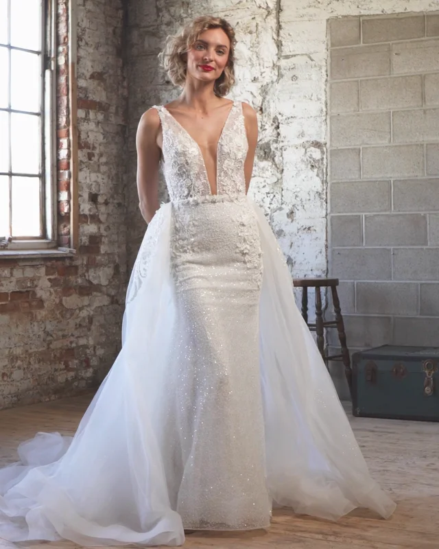 June Lace Beaded Lace Sheath Wedding Gown by Calla Blanche Bridal