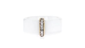White Ceramic and .10 ct. t.w. Diamond Ring with 14kt Yellow Gold