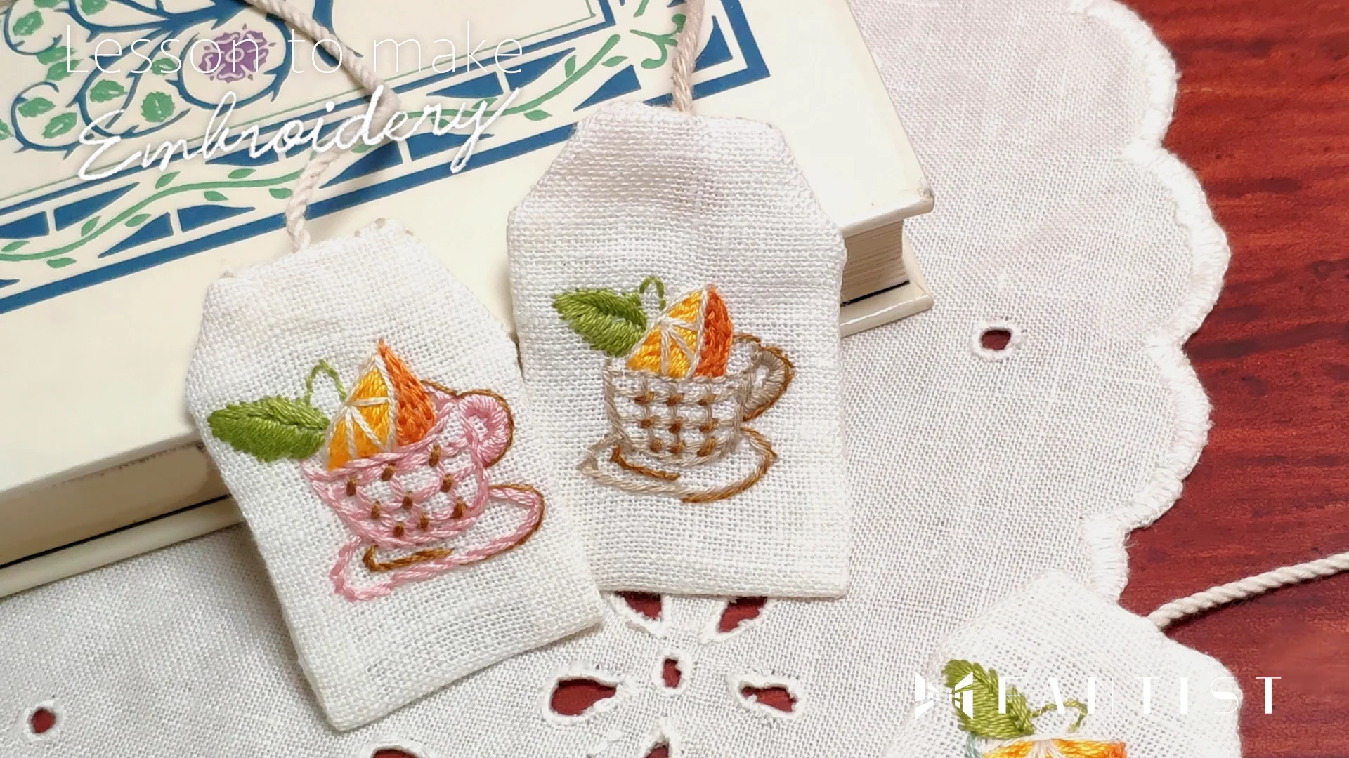 1回完結レッスン】ティーバッグ風＊刺しゅうのブックマーク（元気が