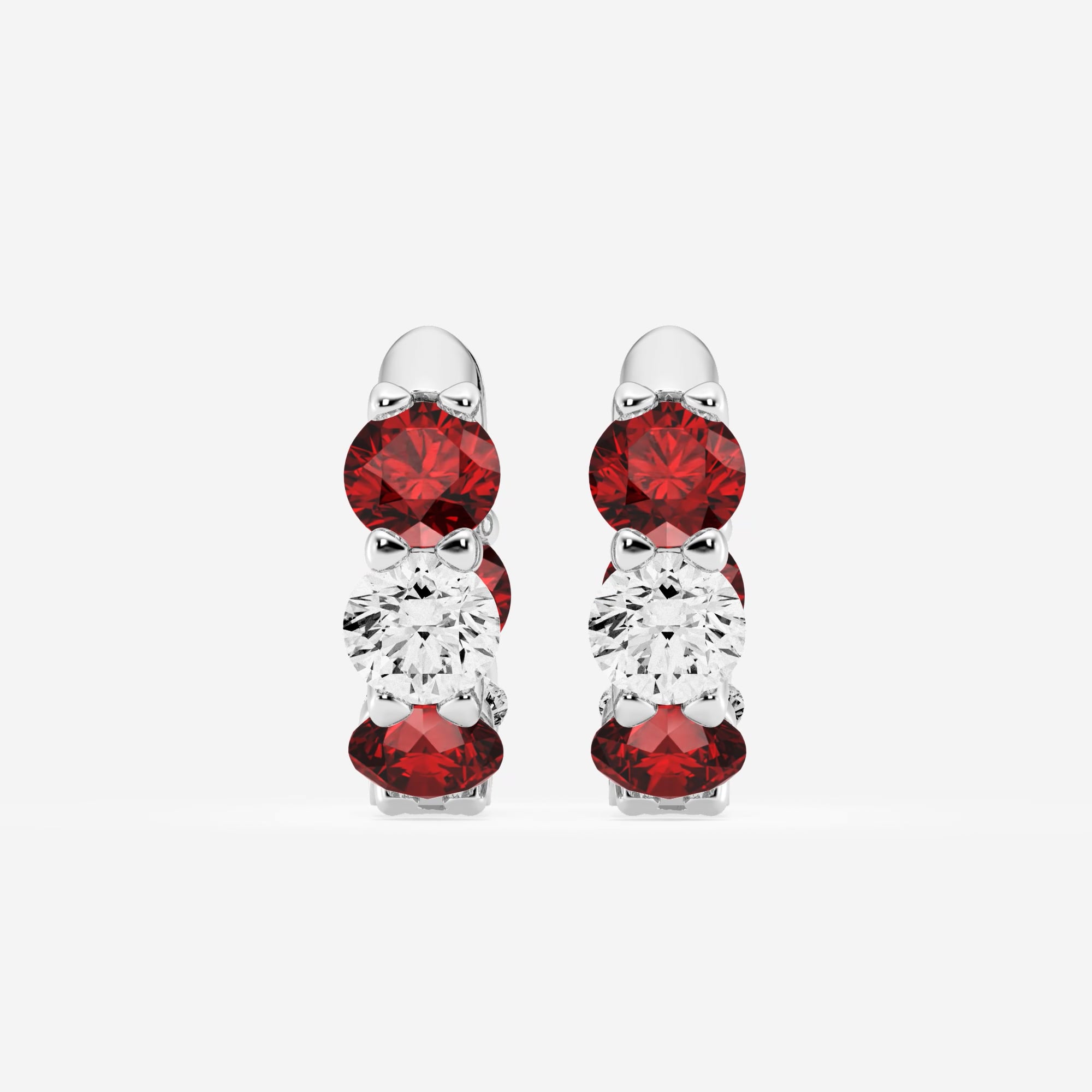 product video for 4.3 mm Round Created Ruby and 1 1/3 ctw Round Lab Grown Diamond Huggie Hoop Earrings