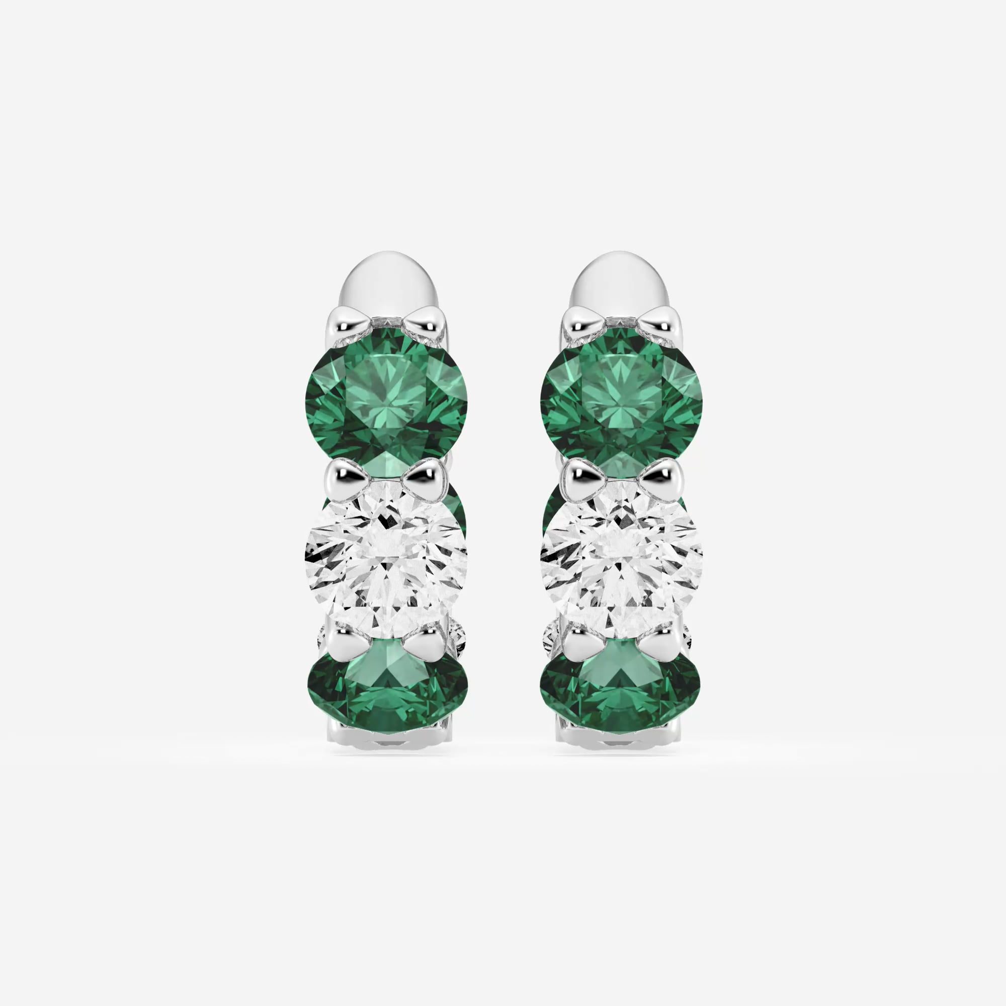product video for 4.9 mm Round Created Emerald and 2 ctw Round Lab Grown Diamond Huggie Hoop Earrings