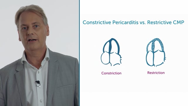 How can I differentiate constrictive pericarditis from restrictive CMP?