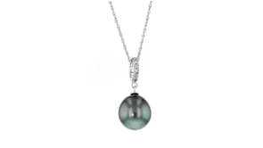 11-12mm Black Cultured Tahitian Pearl Pendant Necklace With .10 ct. t.w. Diamond in Sterling Silver