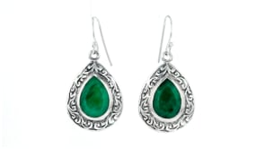 11.00 ct. t.w. Emerald Scroll Drop Earrings in Sterling Silver