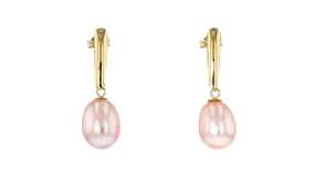 8.5-9mm Pink Cultured Pearl Drop Earrings in 14kt Yellow Gold