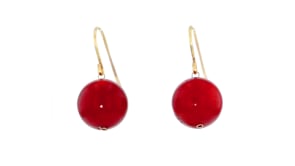 12mm Red Coral Bead Drop Earrings in 14kt Yellow Gold