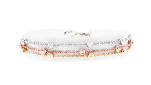 Tri-Colored Sterling Silver Three-Strand Bead Station Bracelet