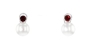11mm Cultured Pearl and 1.00 ct. t.w. Garnet Earrings in Sterling Silver