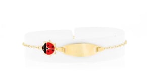 Childs 18kt Yellow Gold Personalized ID Bracelet with Red and Black Enamel Ladybug