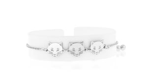 Italian Sterling Silver Cat Trio Bolo Bracelet