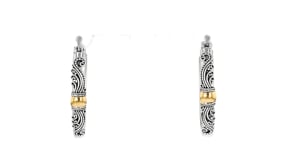 Sterling Silver Bali-Style Hoop Earrings with 18kt Yellow Gold