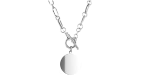 Italian Sterling Silver Personalized Paper Clip Link Disc Toggle Necklace