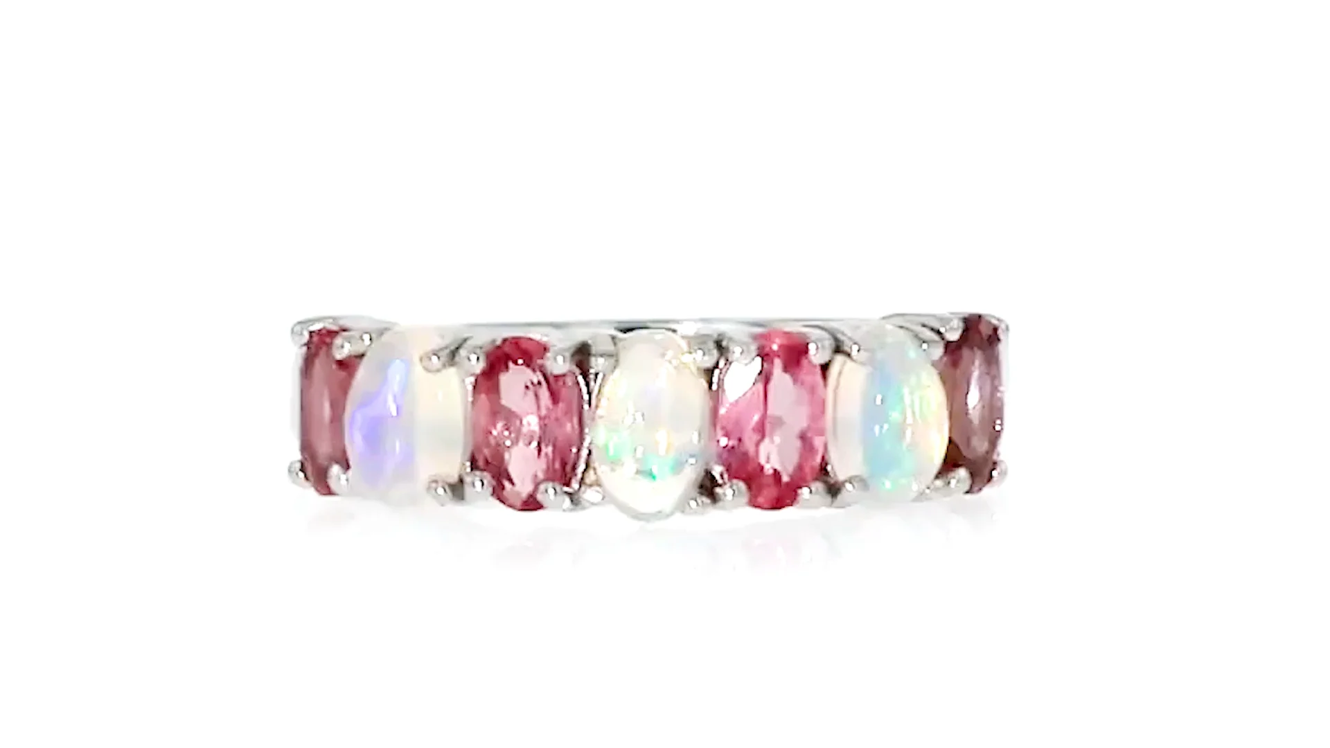 Opal and Pink Tourmaline Ring in Sterling Silver