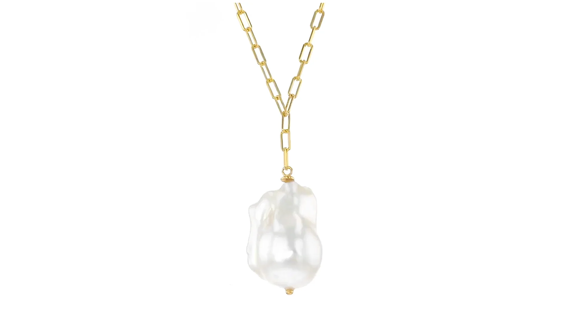 13-18mm Cultured Baroque Pearl Paper Clip Link Necklace in 18kt