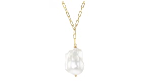 13-18mm Cultured Baroque Pearl Paper Clip Link Necklace in 18kt Gold Over Sterling