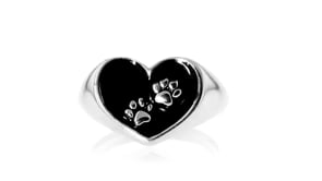 Italian Sterling Silver and Black Enamel Paw Print Heart Ring