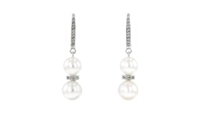 7.5-9mm Cultured Pearl and .15 ct. t.w. Diamond Drop Earrings in Sterling Silver
