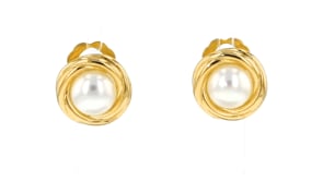 8-8.5mm Cultured Pearl Love Knot Clip-On Earrings in 18kt Gold Over Sterling