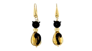 Italian Black and Golden Murano Glass Bead Cat Drop Earrings with 18kt Gold Over Sterling