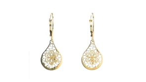 Italian 14kt Yellow Gold Openwork Floral Lace Teardrop Earrings