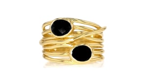 Black Onyx Multi-Row Ring in 18kt Gold Over Sterling