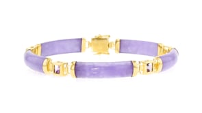 Purple Jade and 1.20 ct. t.w. Amethyst Bracelet in 14kt Gold Over Sterling