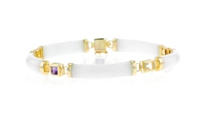 1.40 ct. t.w. Multi-Stone and White Jade Bar Bracelet in 14kt Gold Over Sterling