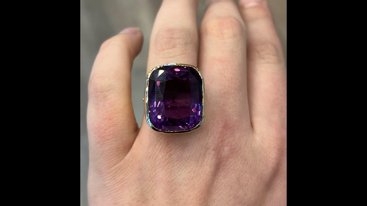 Bezel Set Amethyst Cocktail Ring in 14k Yellow Gold – Filigree