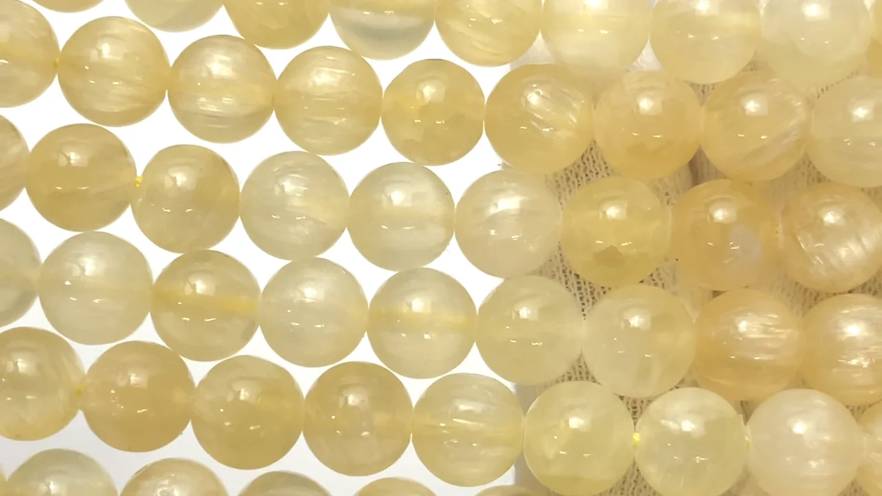 イエローアラゴナイト ラウンド8mm 1連｜天然石ビーズの卸問屋・通販