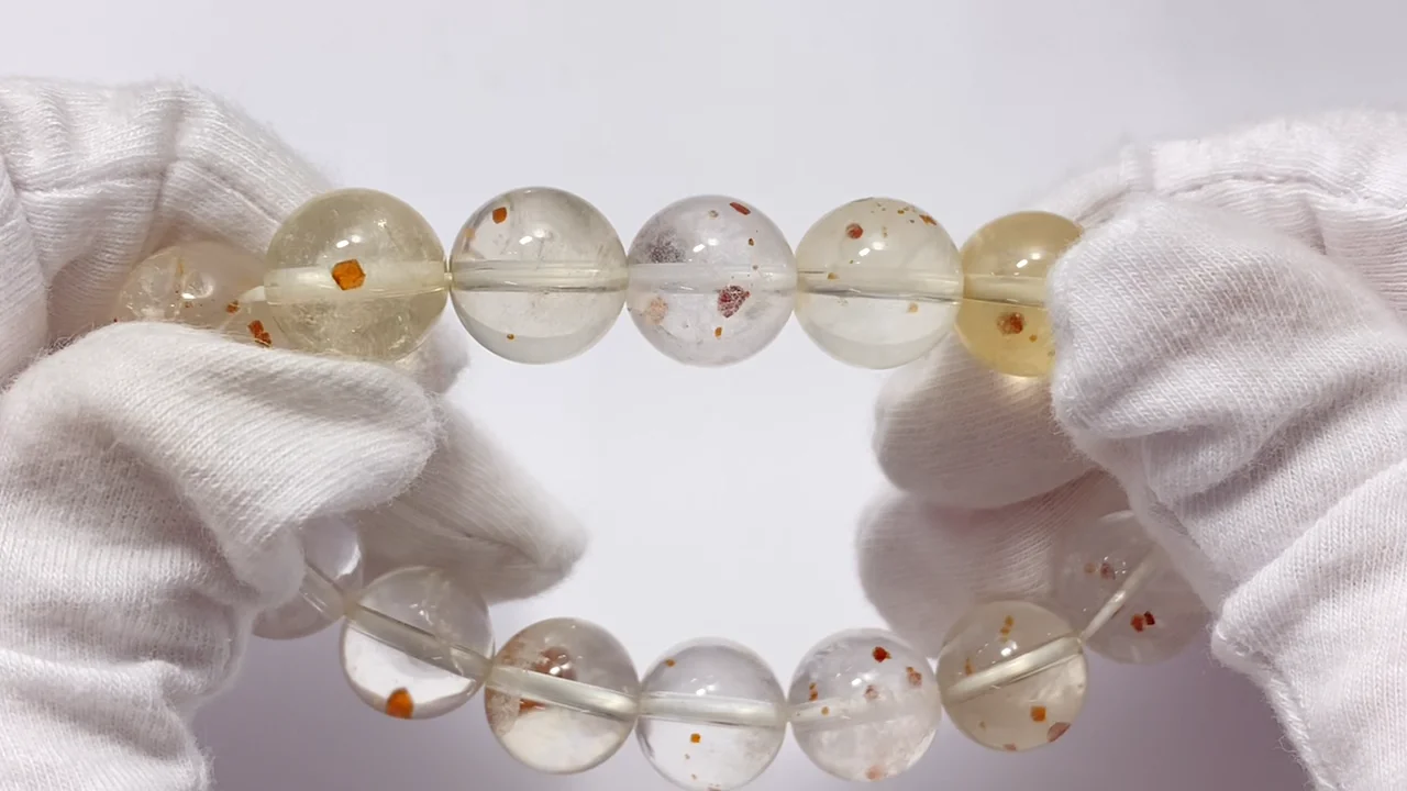 動画】 【1点もの】ガーネットインクォーツ ラウンド12mm 1連(ブレス