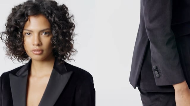 Damen-Hosenanzug aus Baumwolle mit Samteffekt in Schwarz in Schwarz: Luxus  Damen