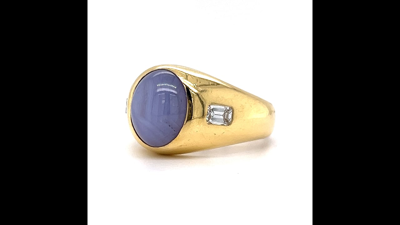 10.90 Star Sapphire & Diamond Men's Ring in 18K Yellow Gold