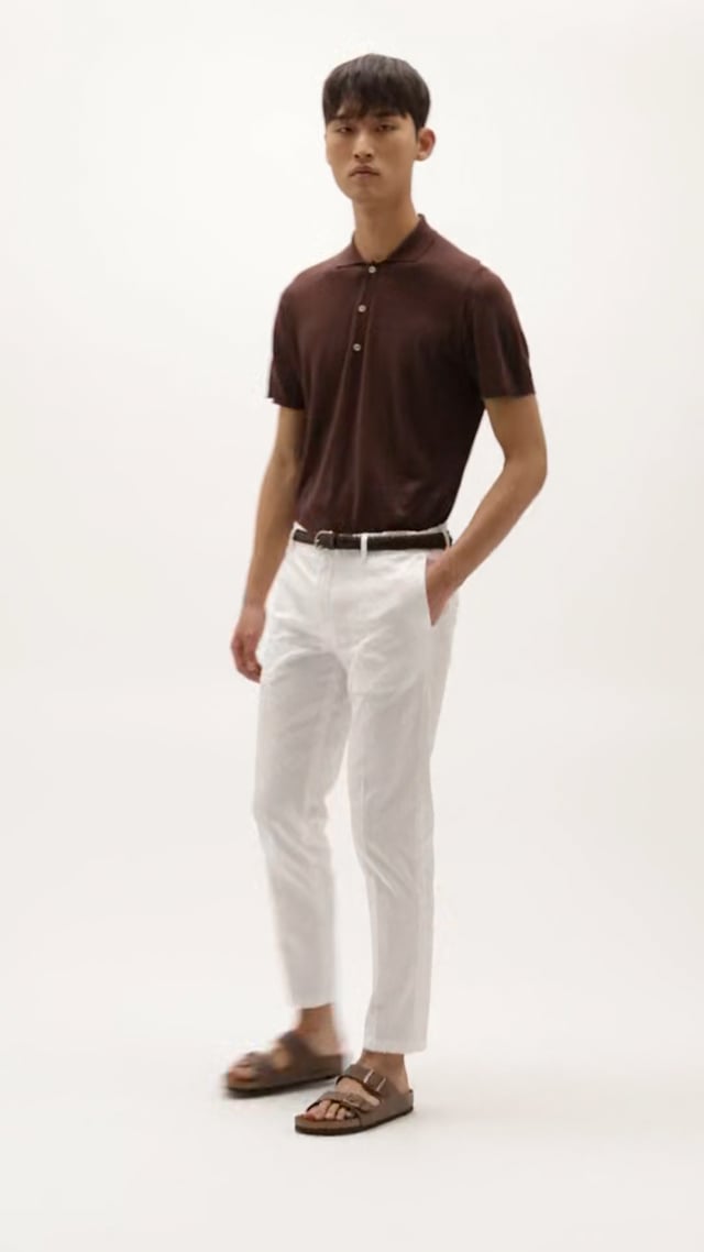 White stretch cotton twill trousers in White: Luxury Italian