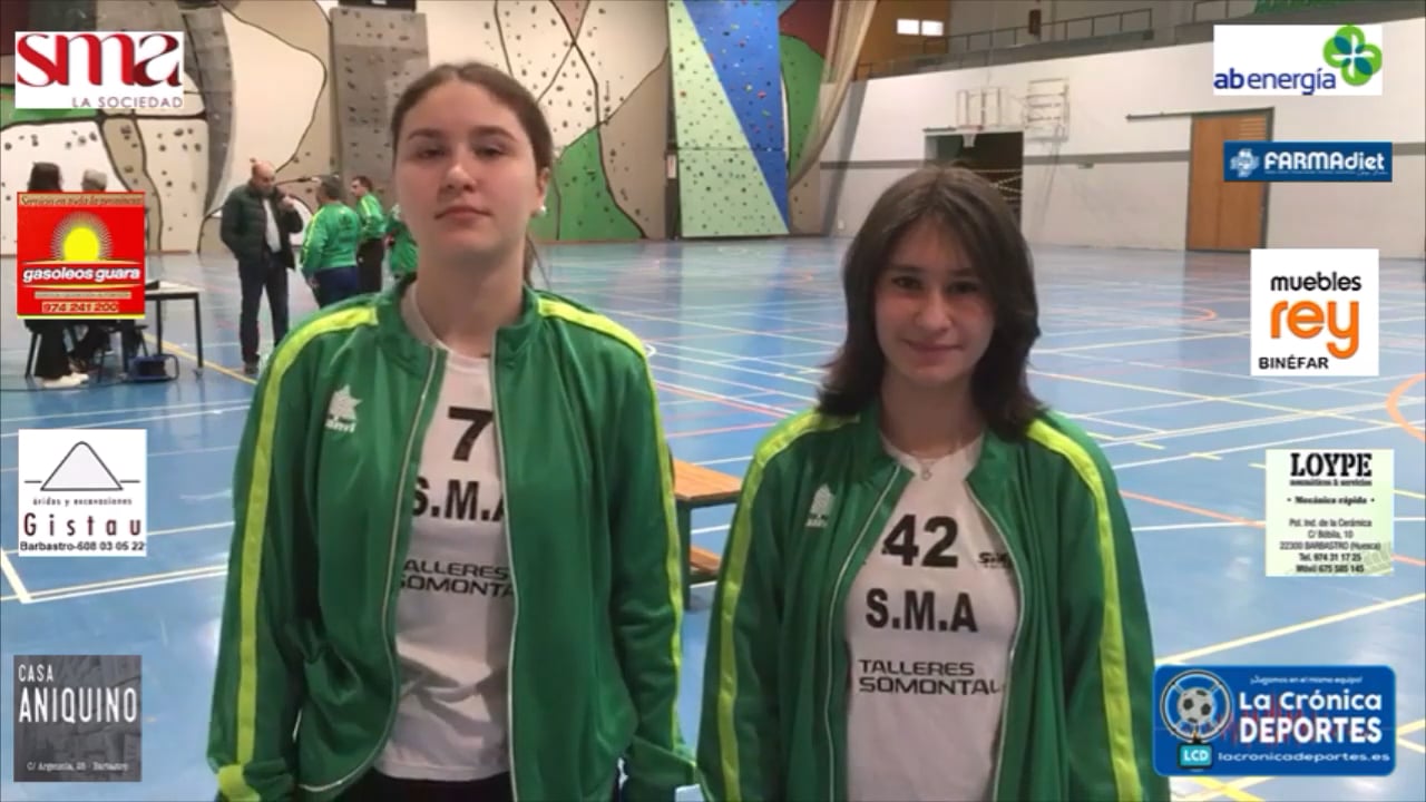 ILDA Y ANA (Jugadoras Equipo Voleibol Femenino SMA Barbastro) Cómoda victoria de la SMA contra el CV Aljafería por 3-0 con parciales de 25-12//25-20//25-8
