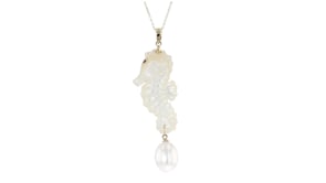 Mother-of-Pearl Seahorse Pendant with 9mm Cultured Pearl in 14kt Yellow Gold
