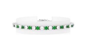4.35 ct. t.w. Simulated Emerald and 4.35 ct. t.w. CZ Tennis Bracelet in Sterling Silver