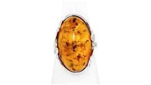 Orange Amber Ring in Sterling Silver