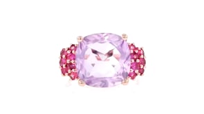 4.90 Carat Amethyst and .60 ct. t.w. Rhodolite Garnet Ring in 18kt Rose Gold Over Sterling