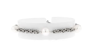 7mm Cultured Pearl Byzantine Station Bracelet in Sterling Silver