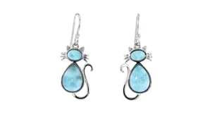 Larimar Cat Drop Earrings in Sterling Silver