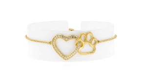 20 ct. t.w. White Topaz Heart and Paw Bolo Bracelet in 18kt Gold Over Sterling