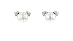 8-8.5mm Cultured Pearl Dog Earrings with Diamond Accents in Sterling Silver