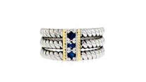 20 ct. t.w. Sapphire Three-Stone Ring in Sterling Silver with 14kt Yellow Gold