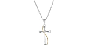 Sterling Silver and 14kt Yellow Gold Cross Pendant Necklace with Diamond Accent