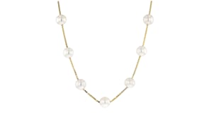 8-8.5mm Cultured Pearl Station Necklace in 18kt Gold Over Sterling