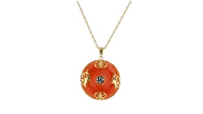 Red Jade Good Fortune Butterfly Pendant Necklace in 18kt Gold Over Sterling