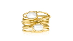 5x7mm Cultured Semi-Baroque Pearl Multi-Row Ring in 18kt Gold Over Sterling