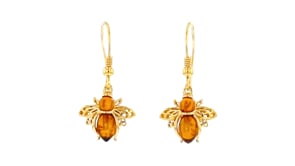 Amber Bumblebee Drop Earrings in 18kt Gold Over Sterling